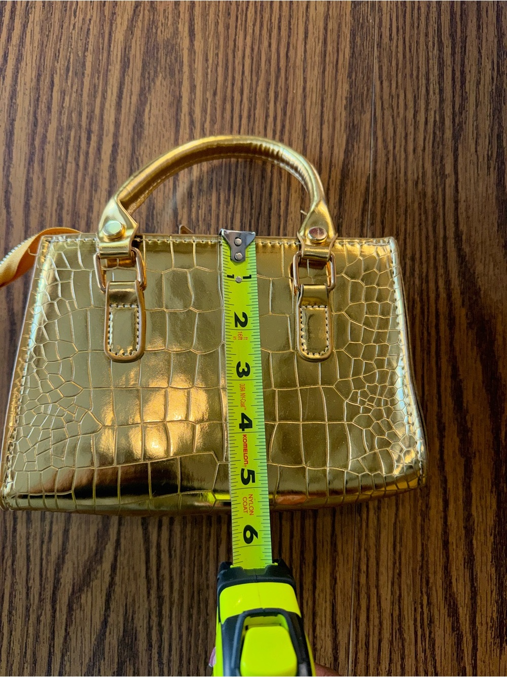 Gold Croc-Embossed Mini Tote Handbag - Picture 2 of 5